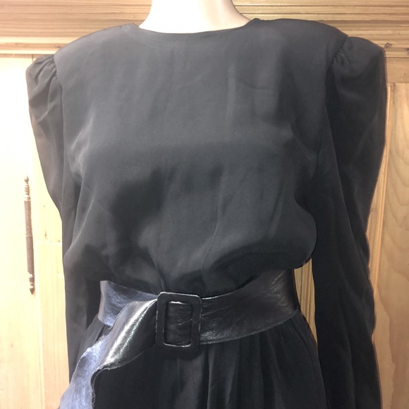Vintage 80s Does 40s Sexy Black Wayne Clark Aline Marielle Power Dress - Picture 2 of 6